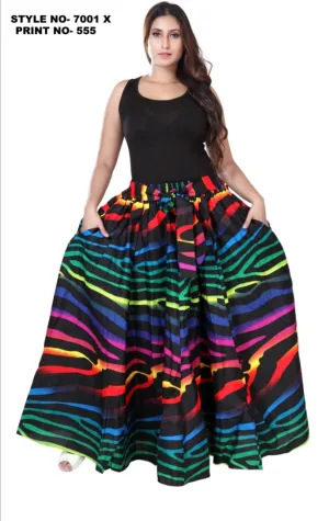 7001 Plus Size Long Printed Maxi Skirt / Multi Color