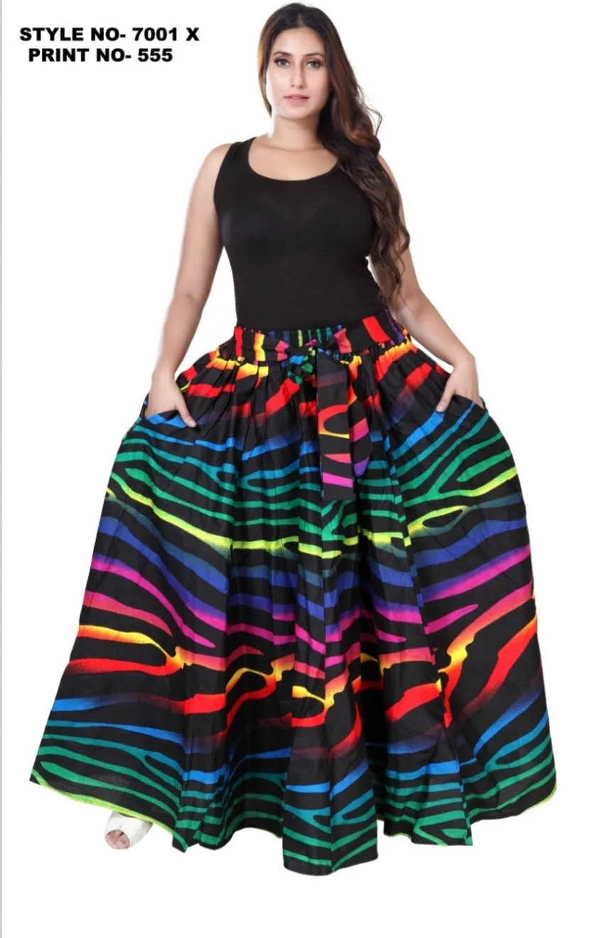 7001 Plus Size Long Printed Maxi Skirt / Multi Color