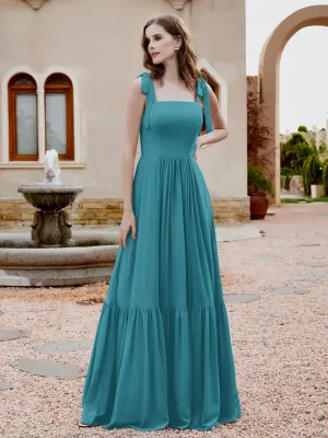 A-Line Bow Ruffle Sleeveless Chiffon Dress Jade Plus Size