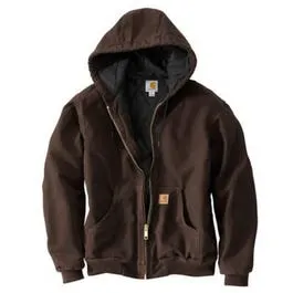 Active Quilted Flannel-Lined Jacket With Hood, Dark Brown, XXXL