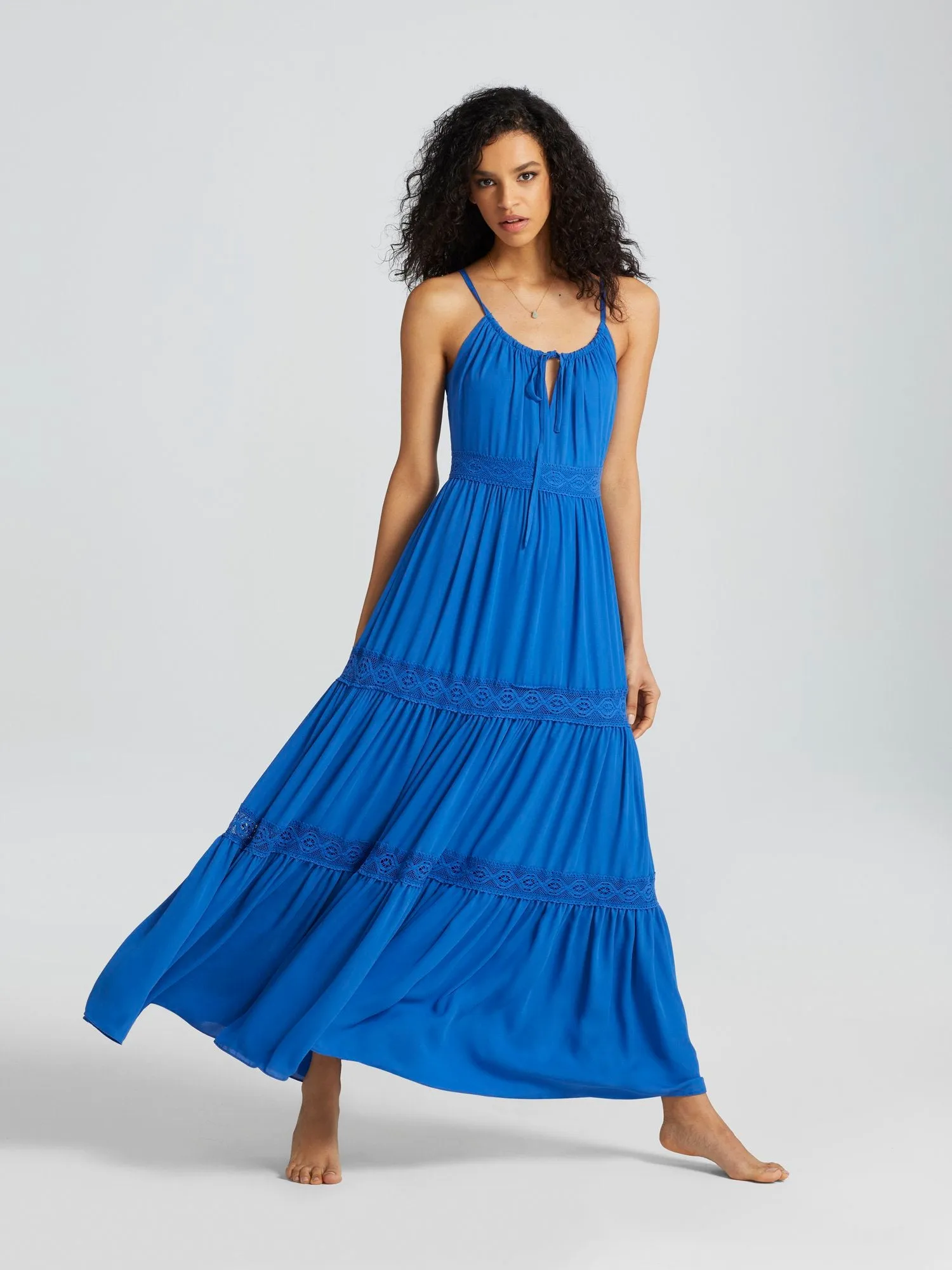 Adanna Lace-Detail Tiered Maxi Dress