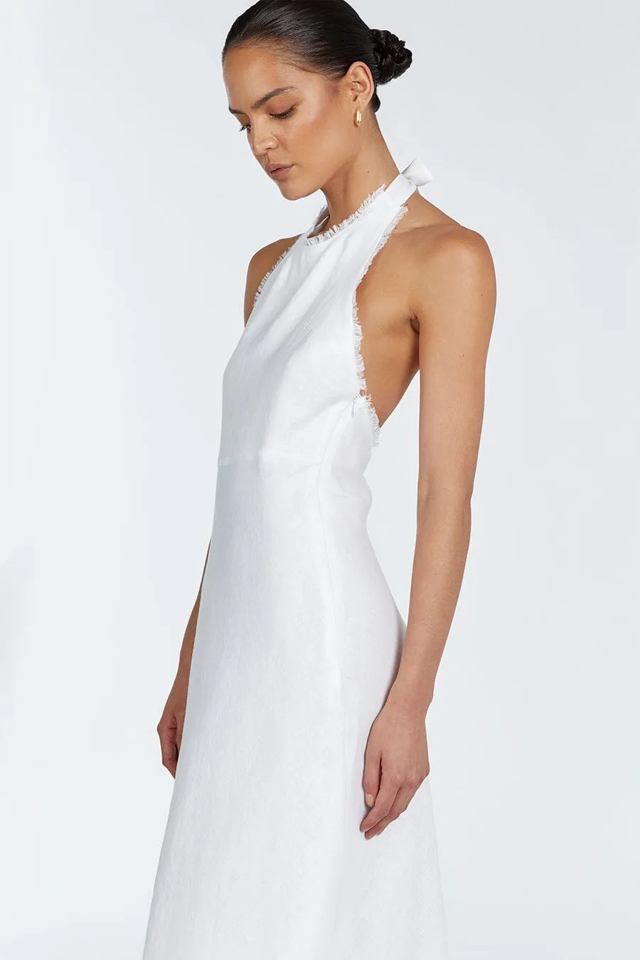 ADINA WHITE LINEN HALTER MAXI DRESS