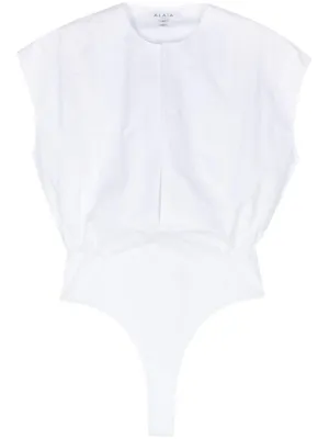 ALAIA White Cotton Ribbing Women's Body Top for SS24