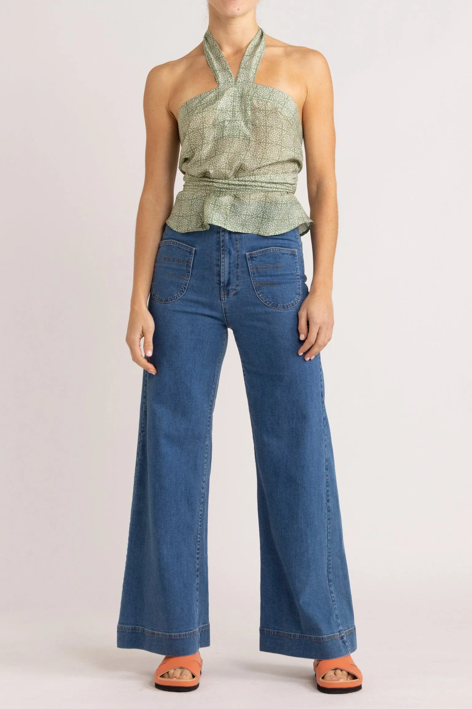 Angelique Jade Green Silk Halter Tie Top