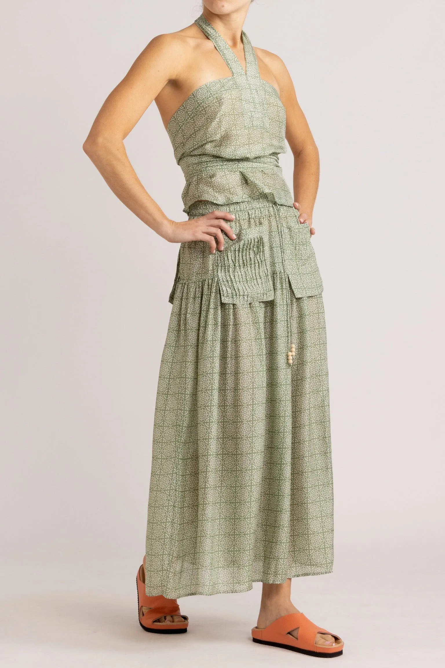 Angelique Jade Green Silk Halter Tie Top