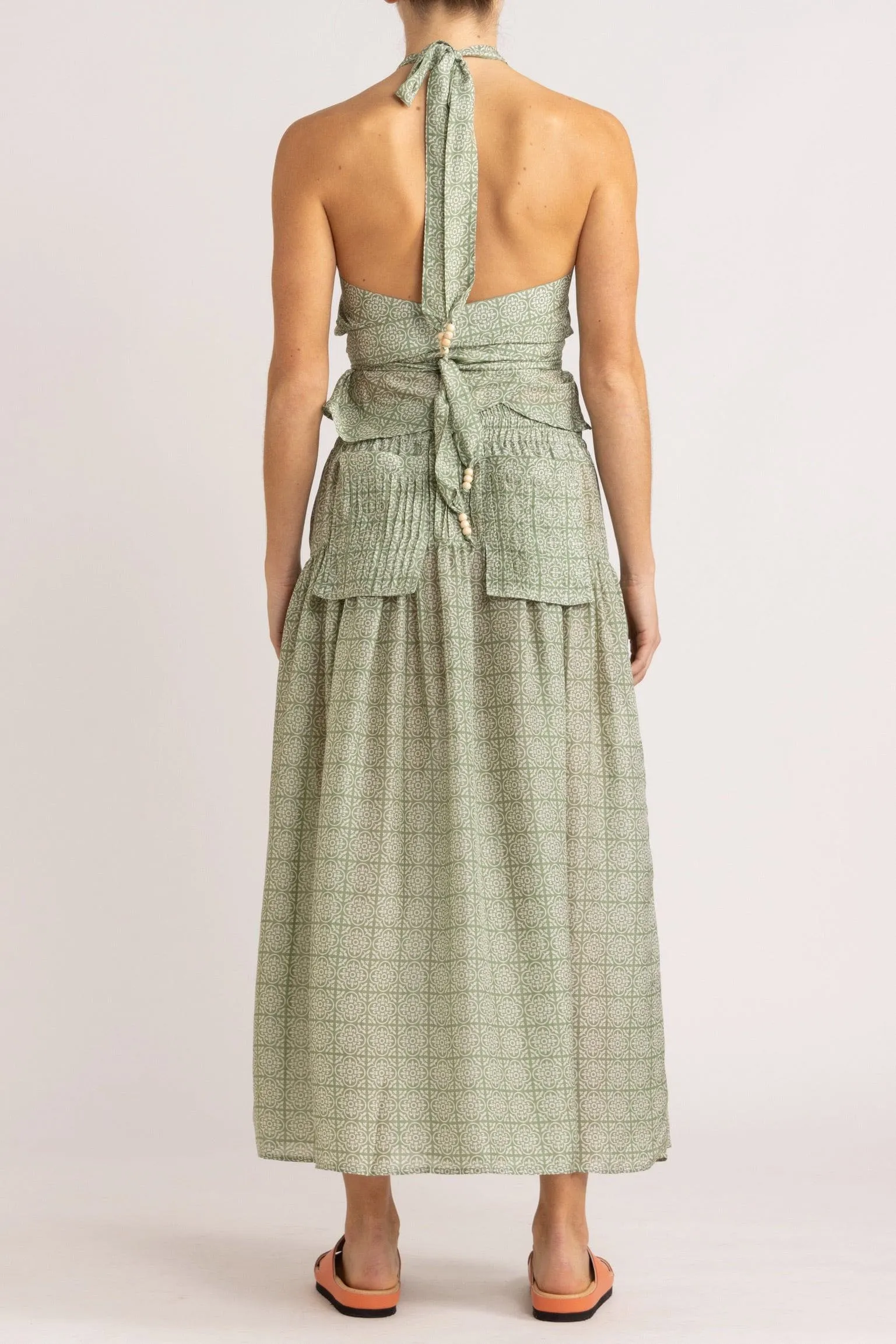 Angelique Jade Green Silk Halter Tie Top