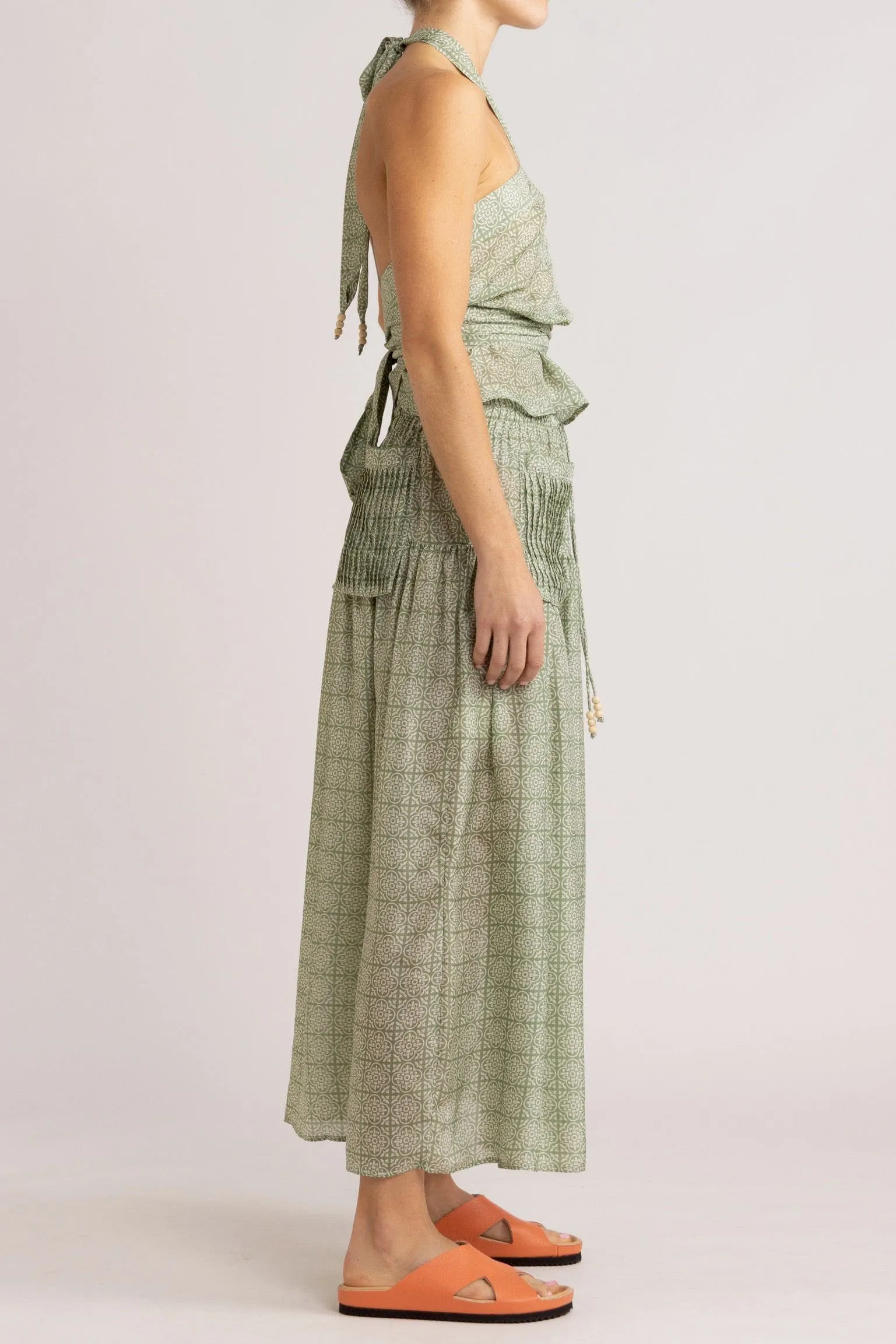 Angelique Jade Green Silk Halter Tie Top