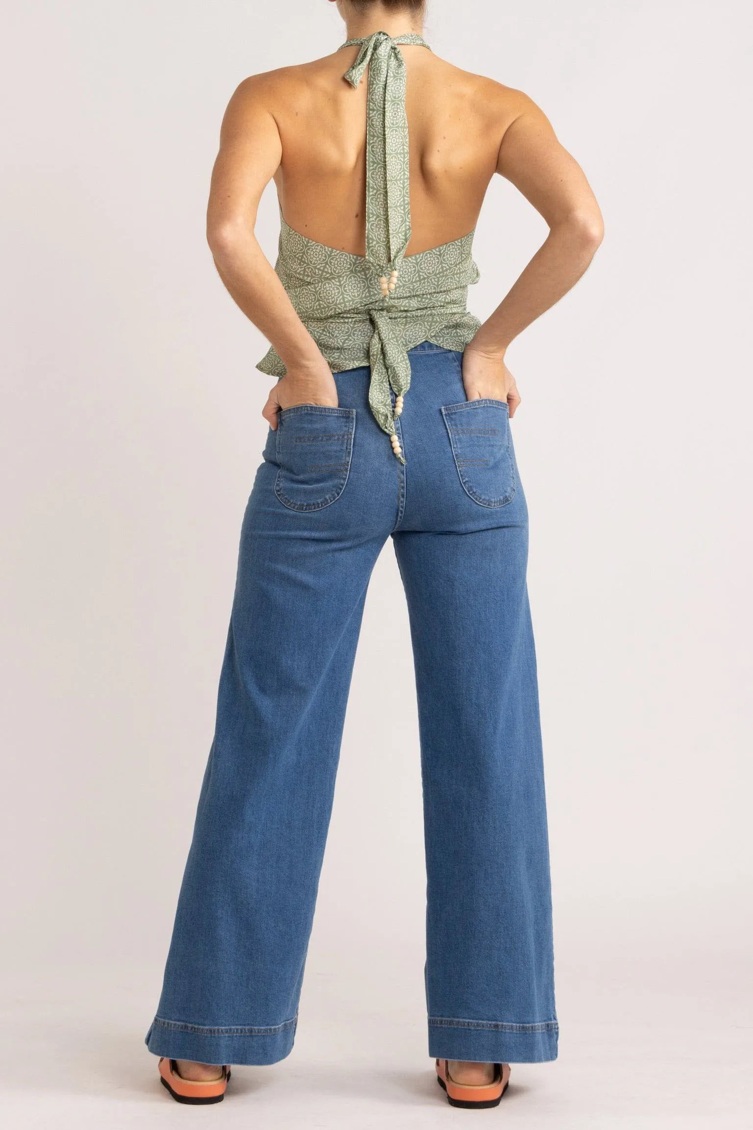 Angelique Jade Green Silk Halter Tie Top