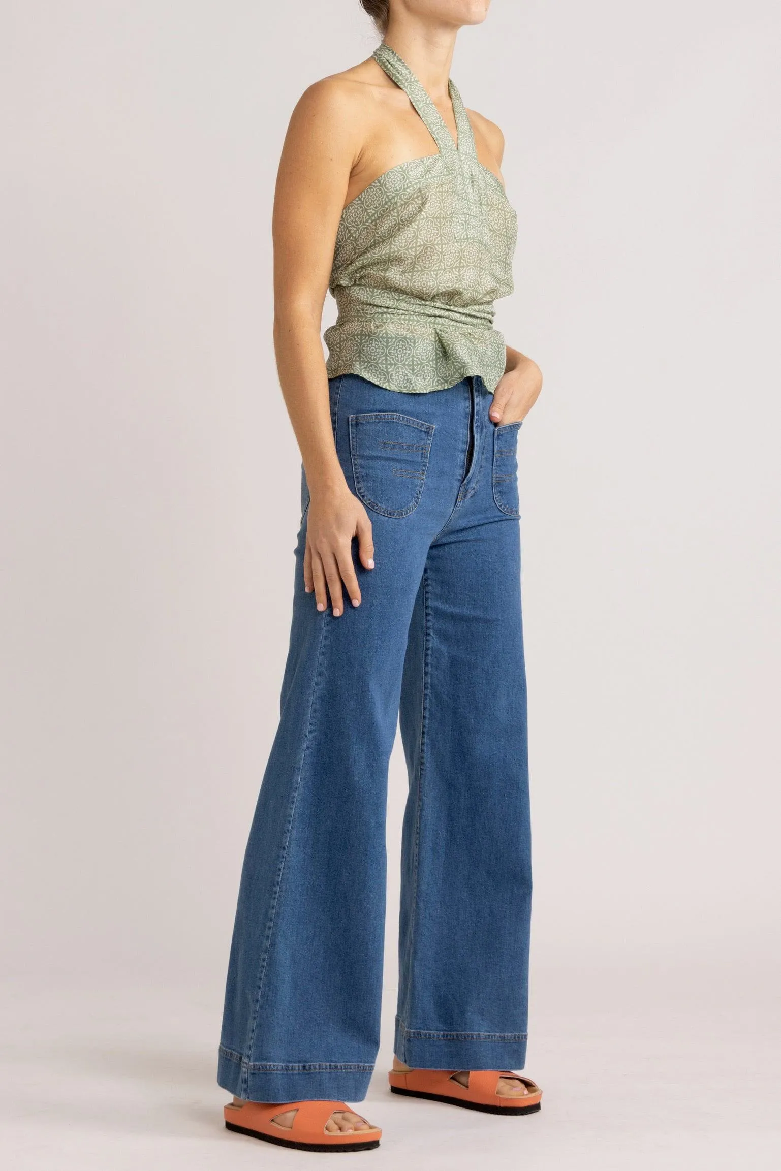 Angelique Jade Green Silk Halter Tie Top
