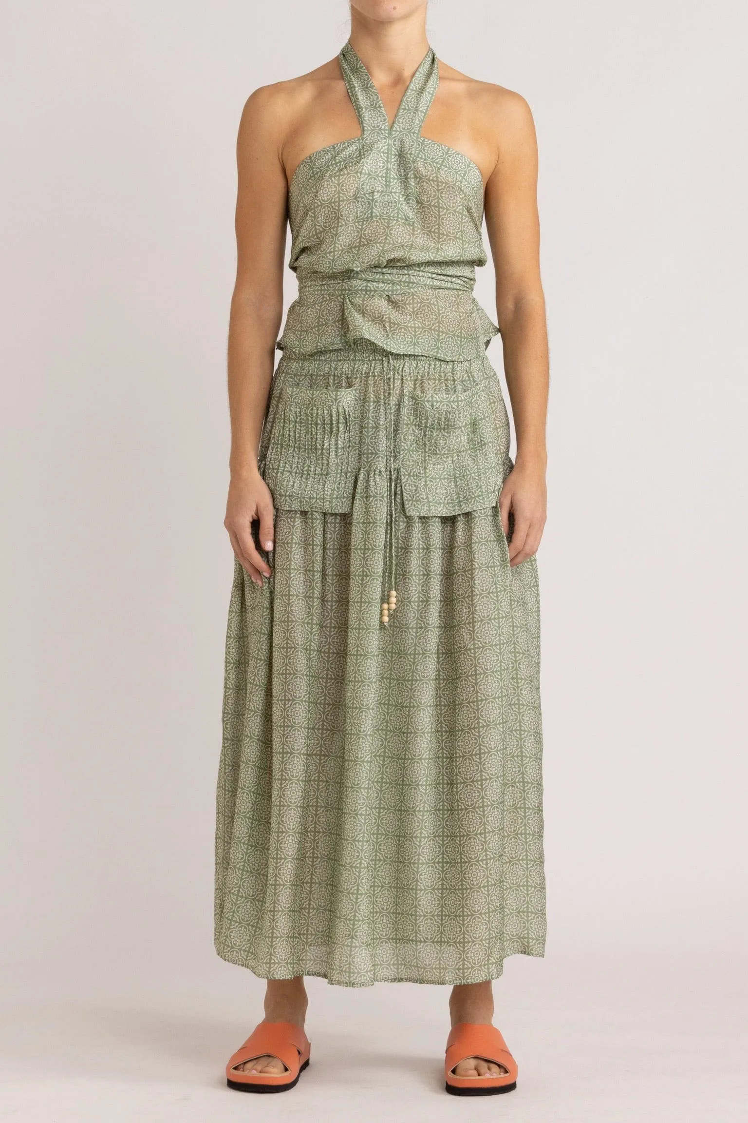 Angelique Jade Green Silk Halter Tie Top