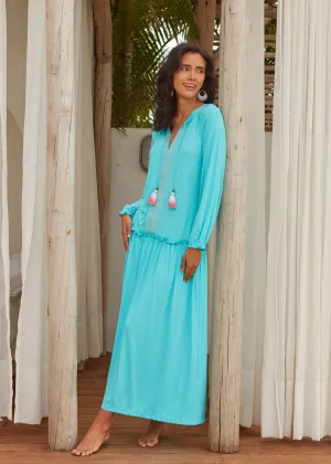 Aqua Embroidered Tunic Maxi Dress