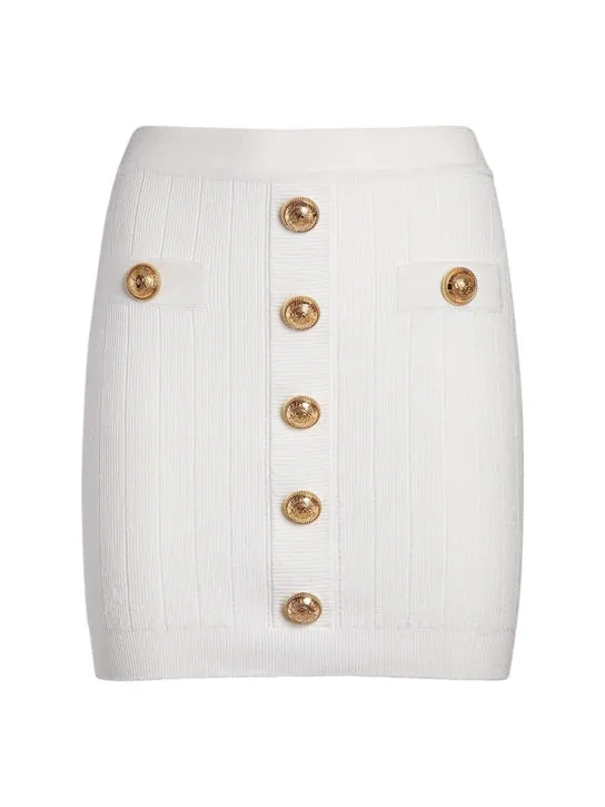 Balmain   Ribbed knit mini skirt w/ buttons 