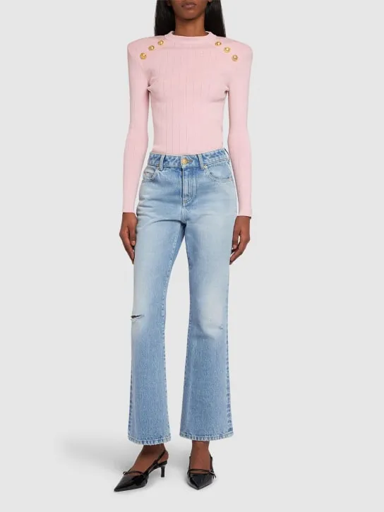 Balmain   Viscose knit long sleeve top w/buttons 