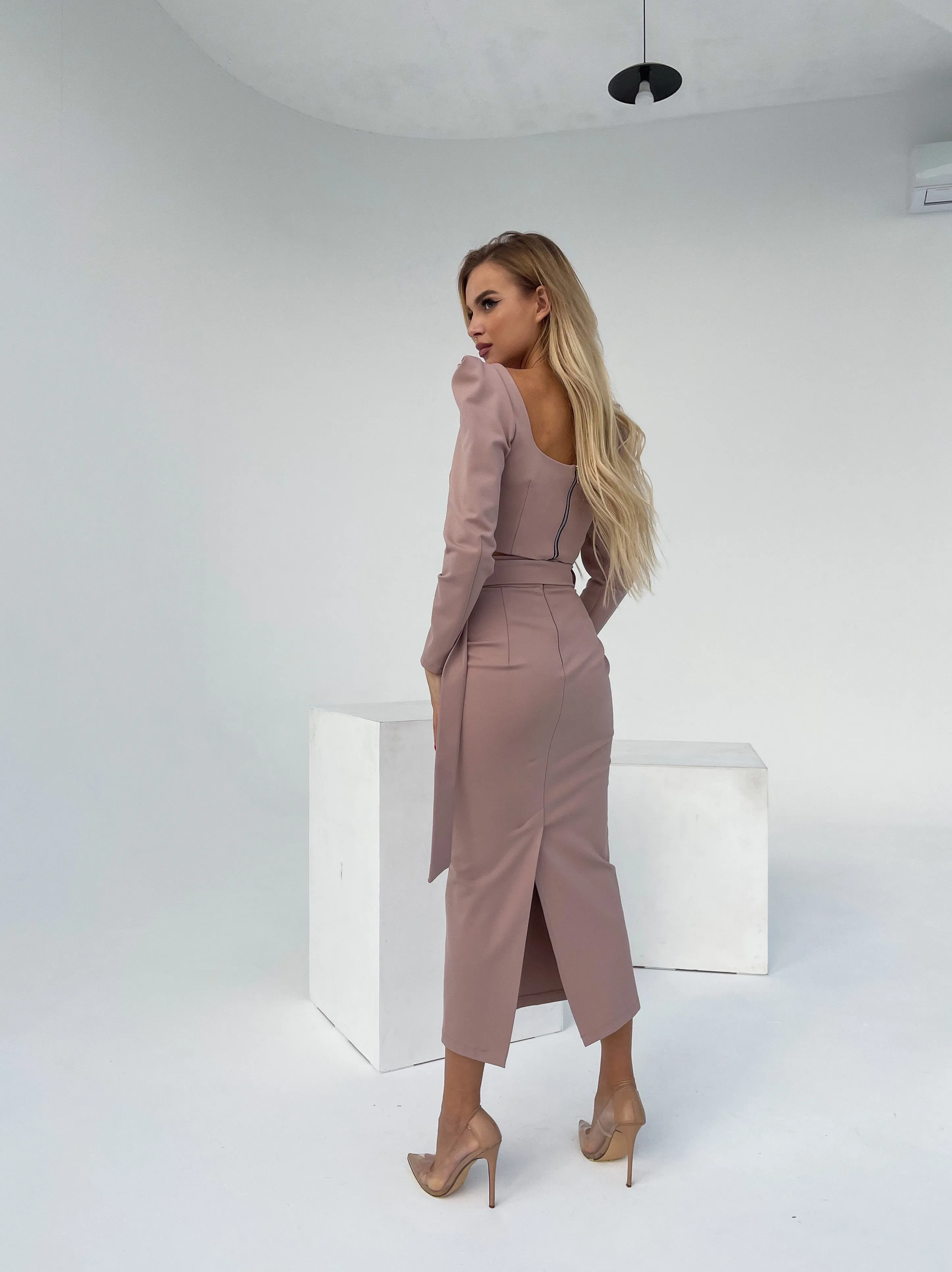 Beige Long Sleeve Top & Maxi Skirt 2-Piece Set