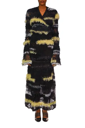 Black And Yellow Hand Loose Knit Wrap Sweater