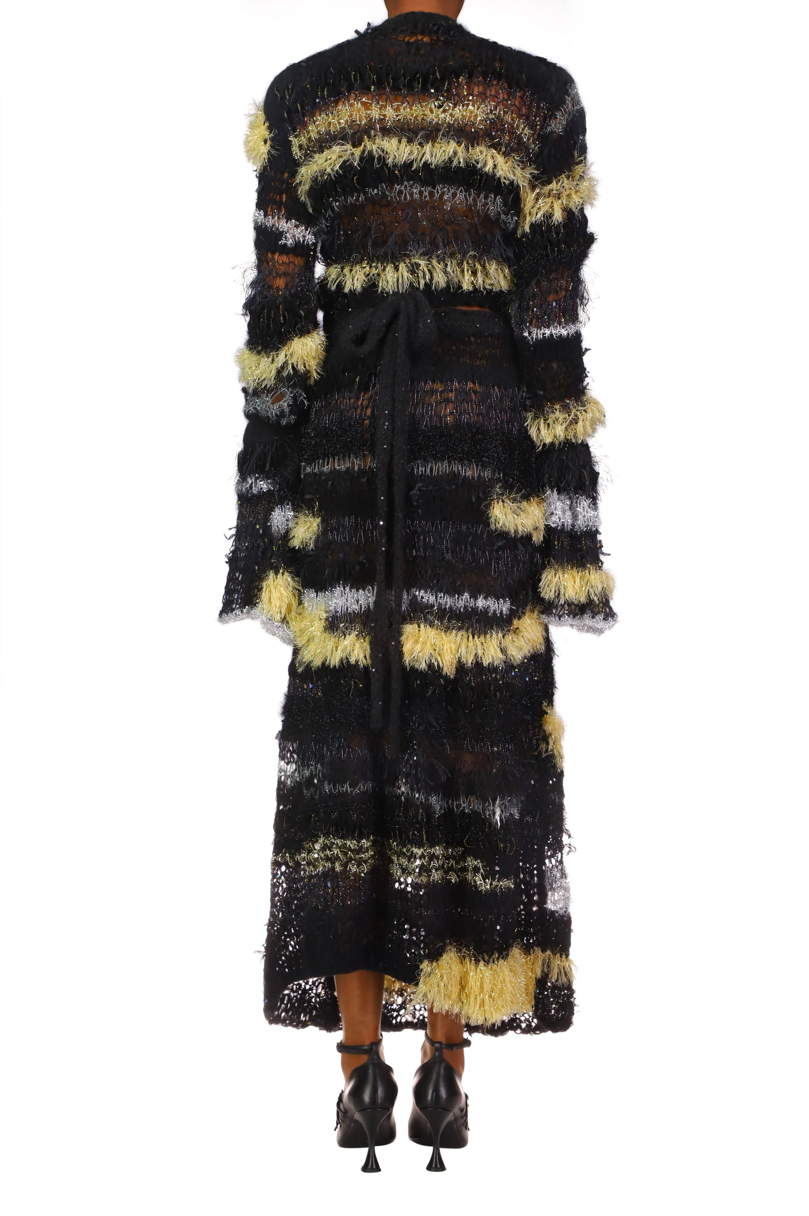 Black And Yellow Hand Loose Knit Wrap Sweater