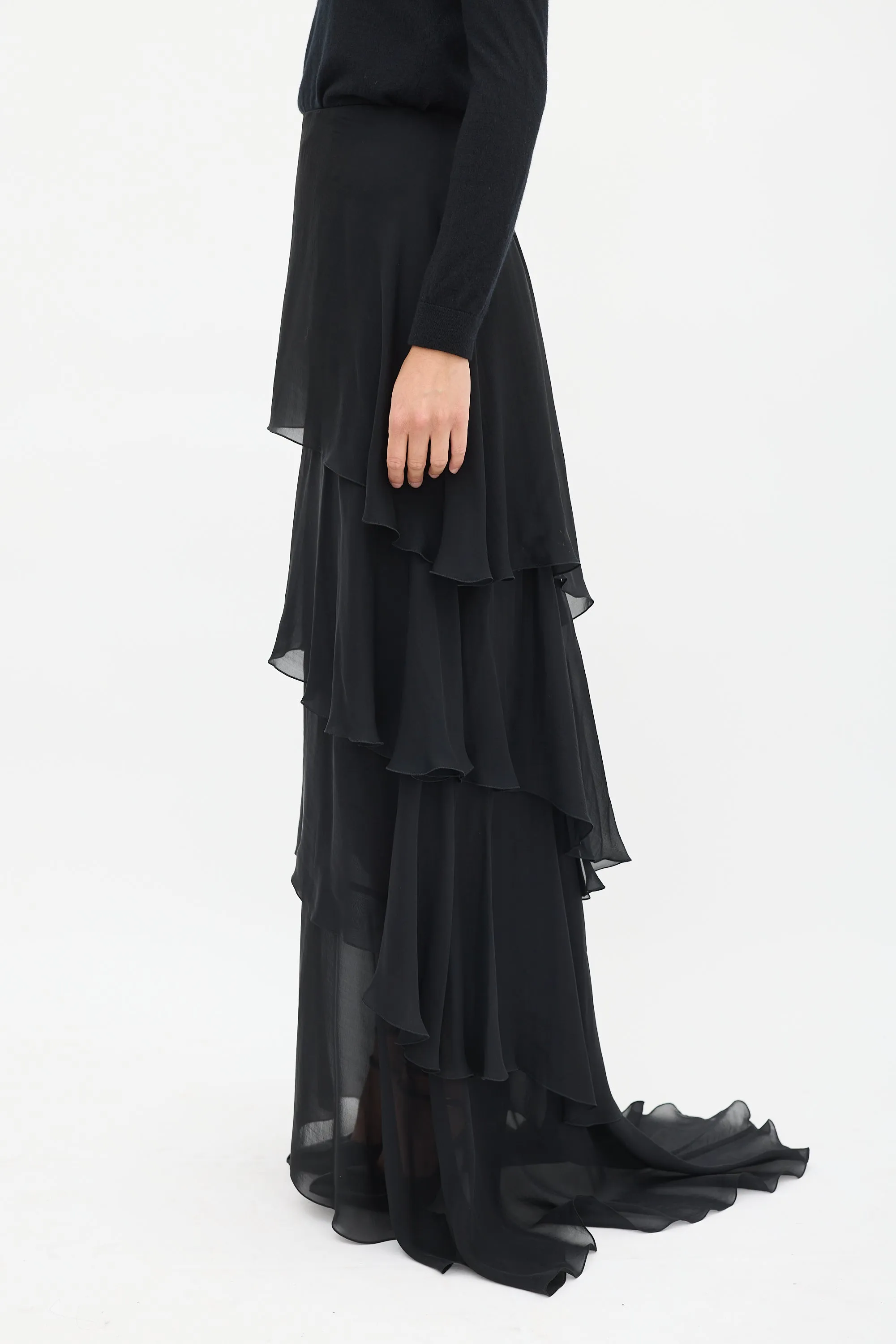 Black Ruffle Tier Maxi Skirt
