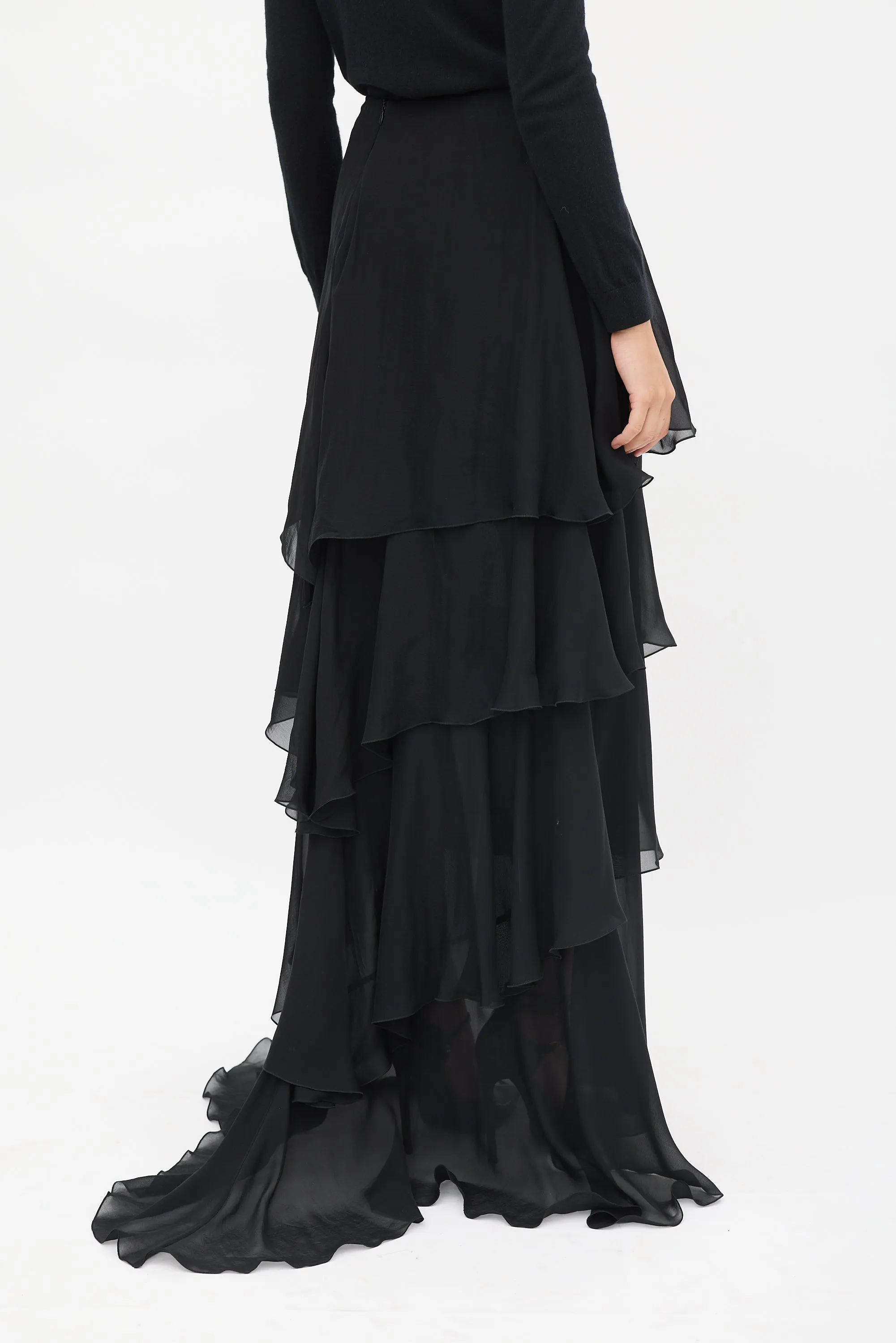 Black Ruffle Tier Maxi Skirt