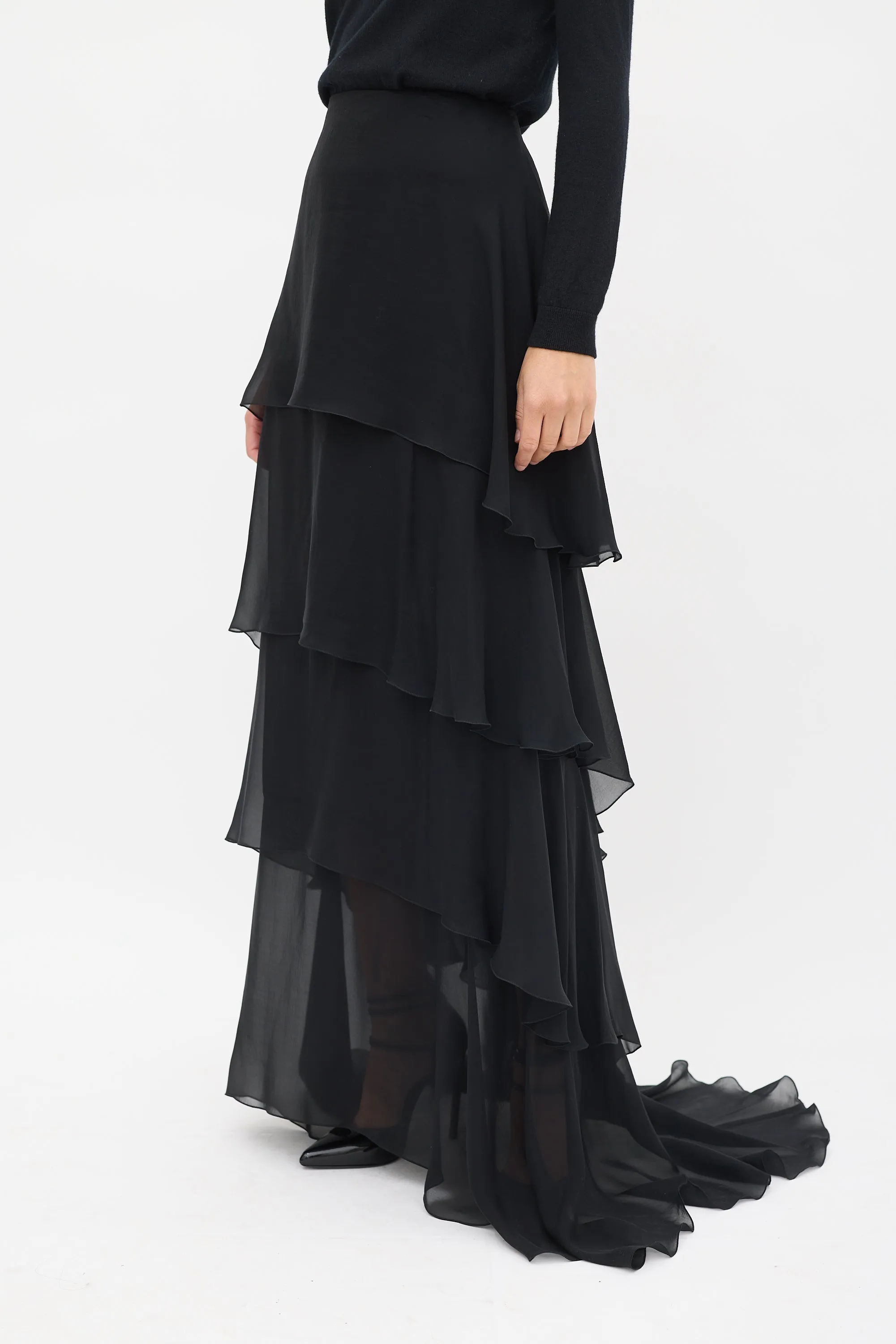 Black Ruffle Tier Maxi Skirt