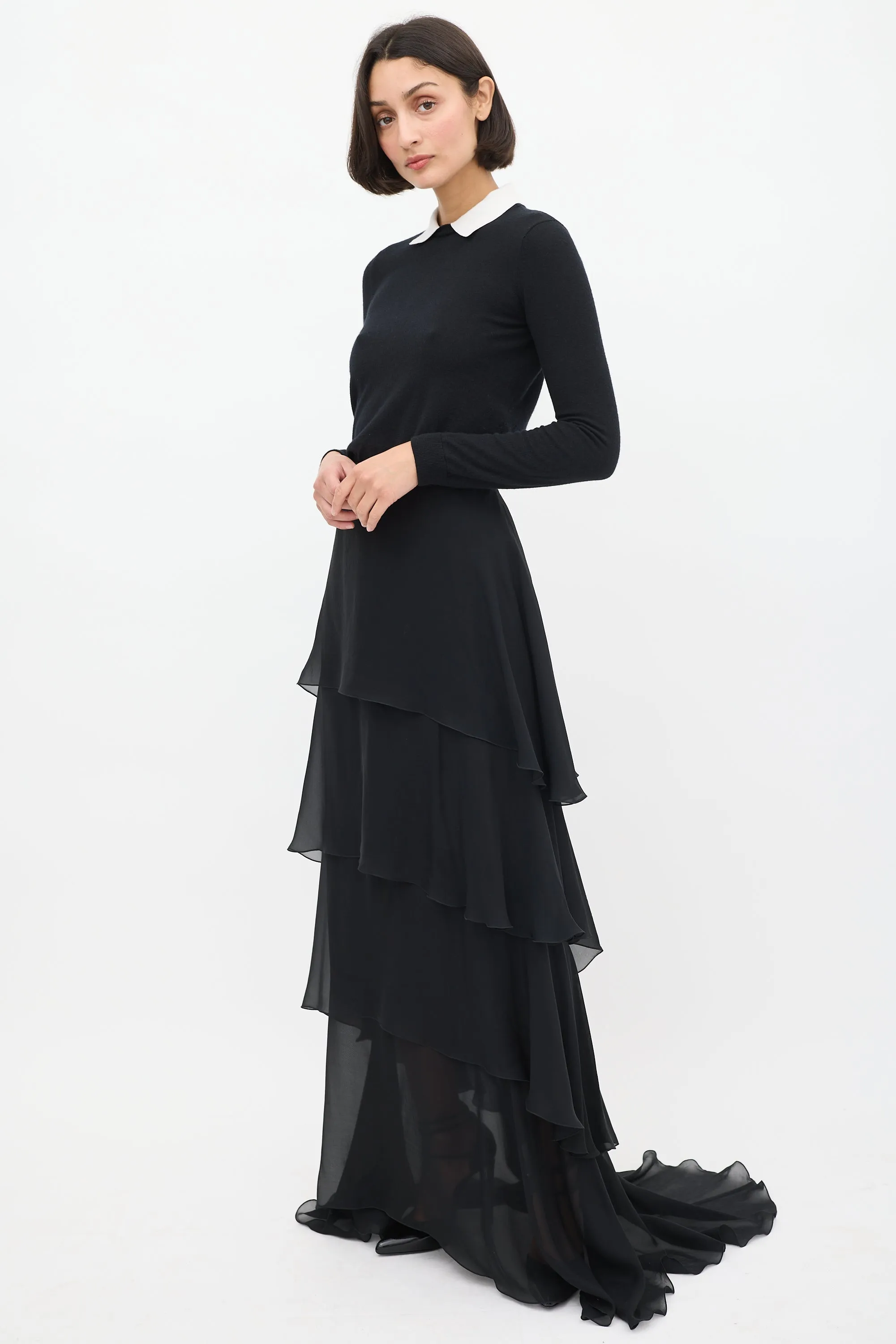 Black Ruffle Tier Maxi Skirt