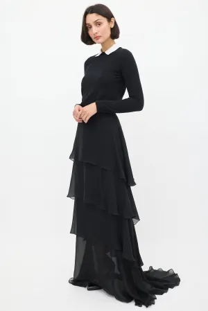 Black Ruffle Tier Maxi Skirt