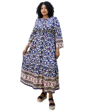 Boho Floral Empire Waist Paisley Print Maxi Dress | Black