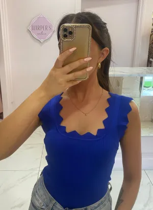 Bront? Royal Blue Scallop Edge Fine Knit Top