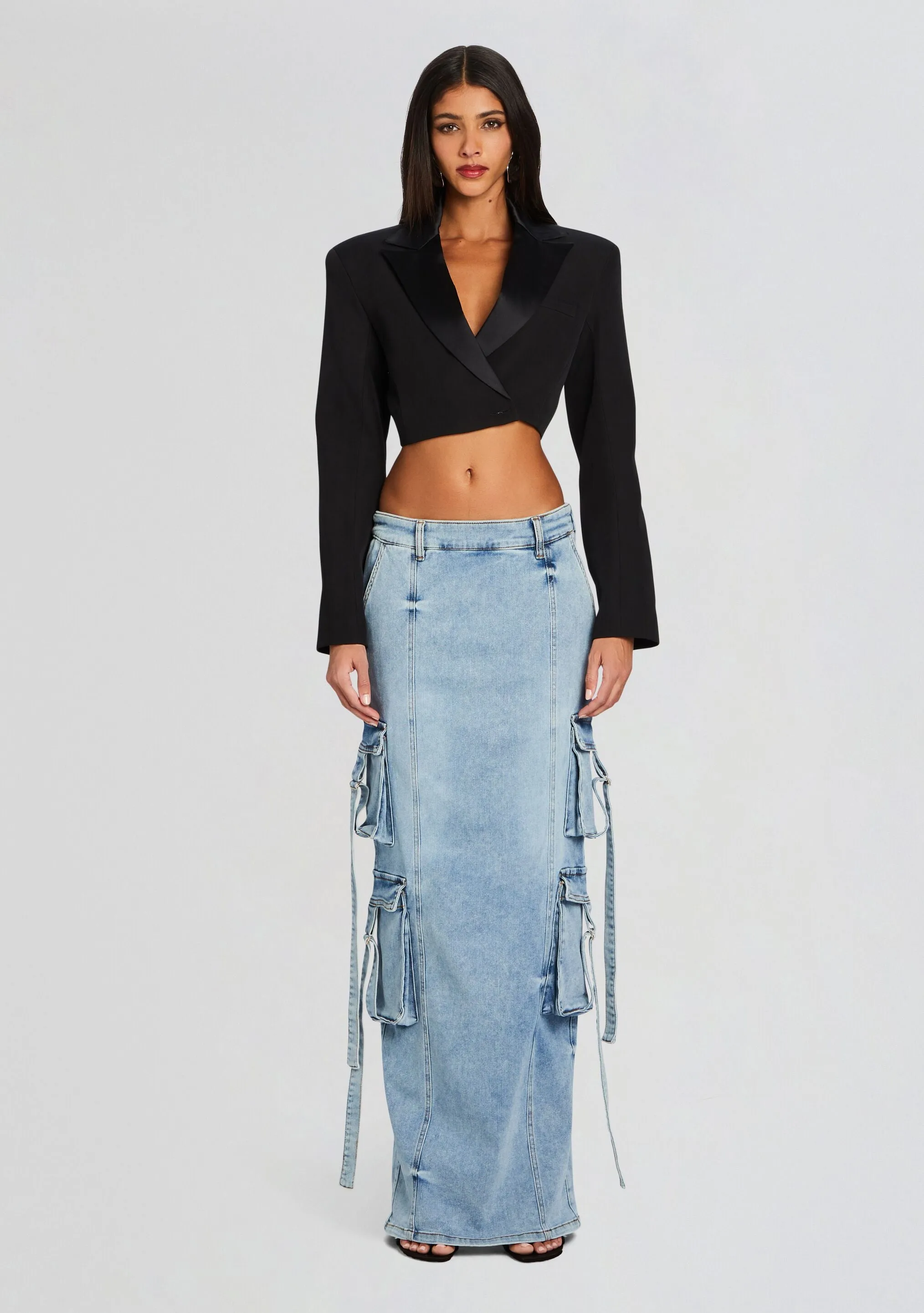 Cerise Cargo Denim Skirt
