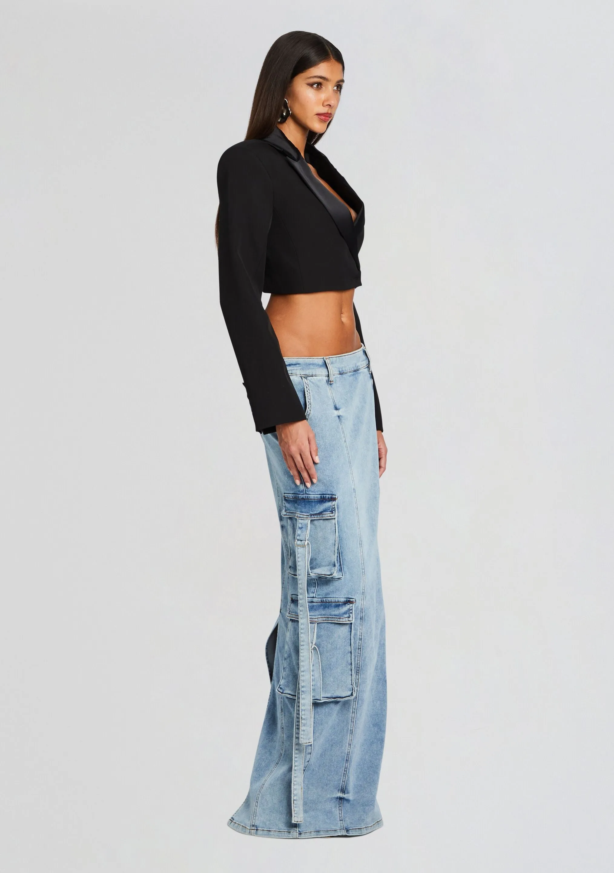 Cerise Cargo Denim Skirt