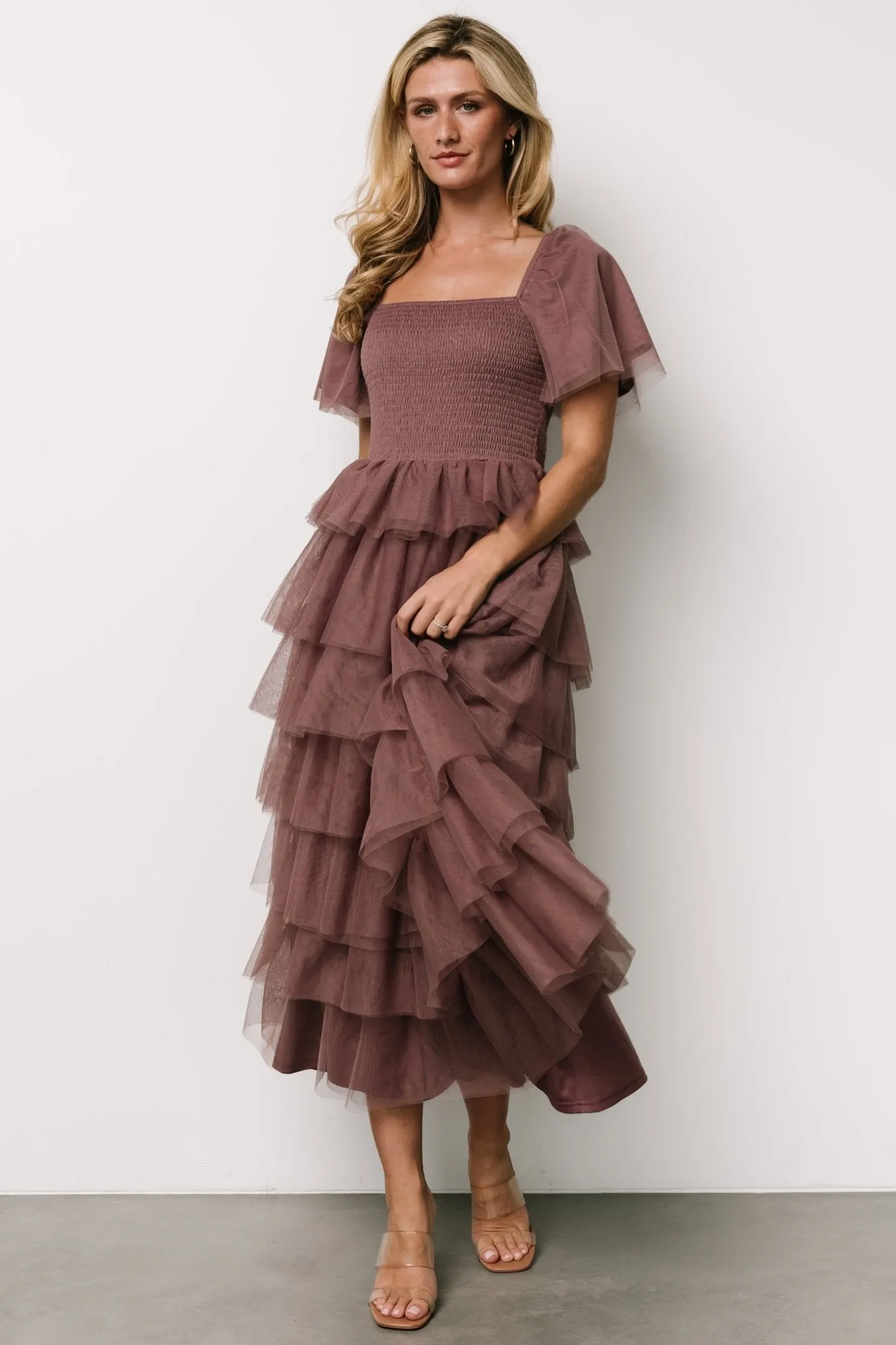Cherise Tulle Tiered Dress | Dusty Lavender