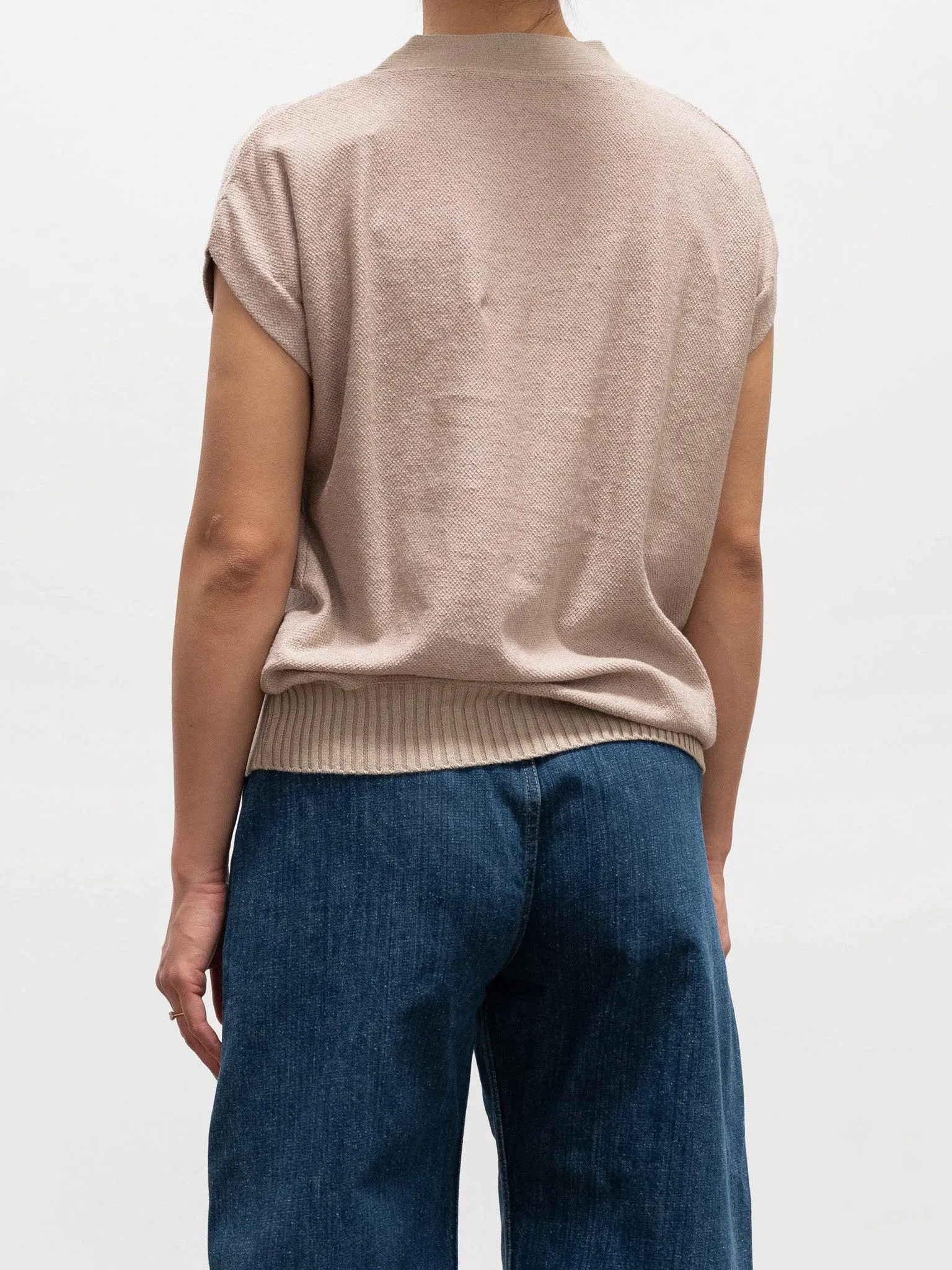 Cotton Linen Seed Stitch French Sleeve Cardigan - Beige