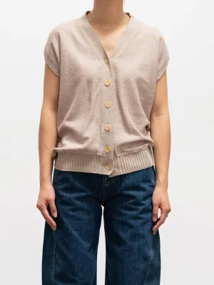 Cotton Linen Seed Stitch French Sleeve Cardigan - Beige