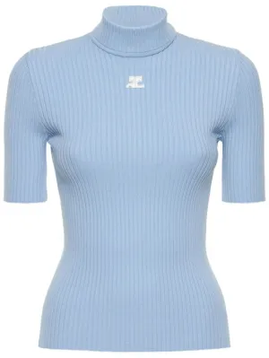 Courreges   Knit viscose blend logo top 