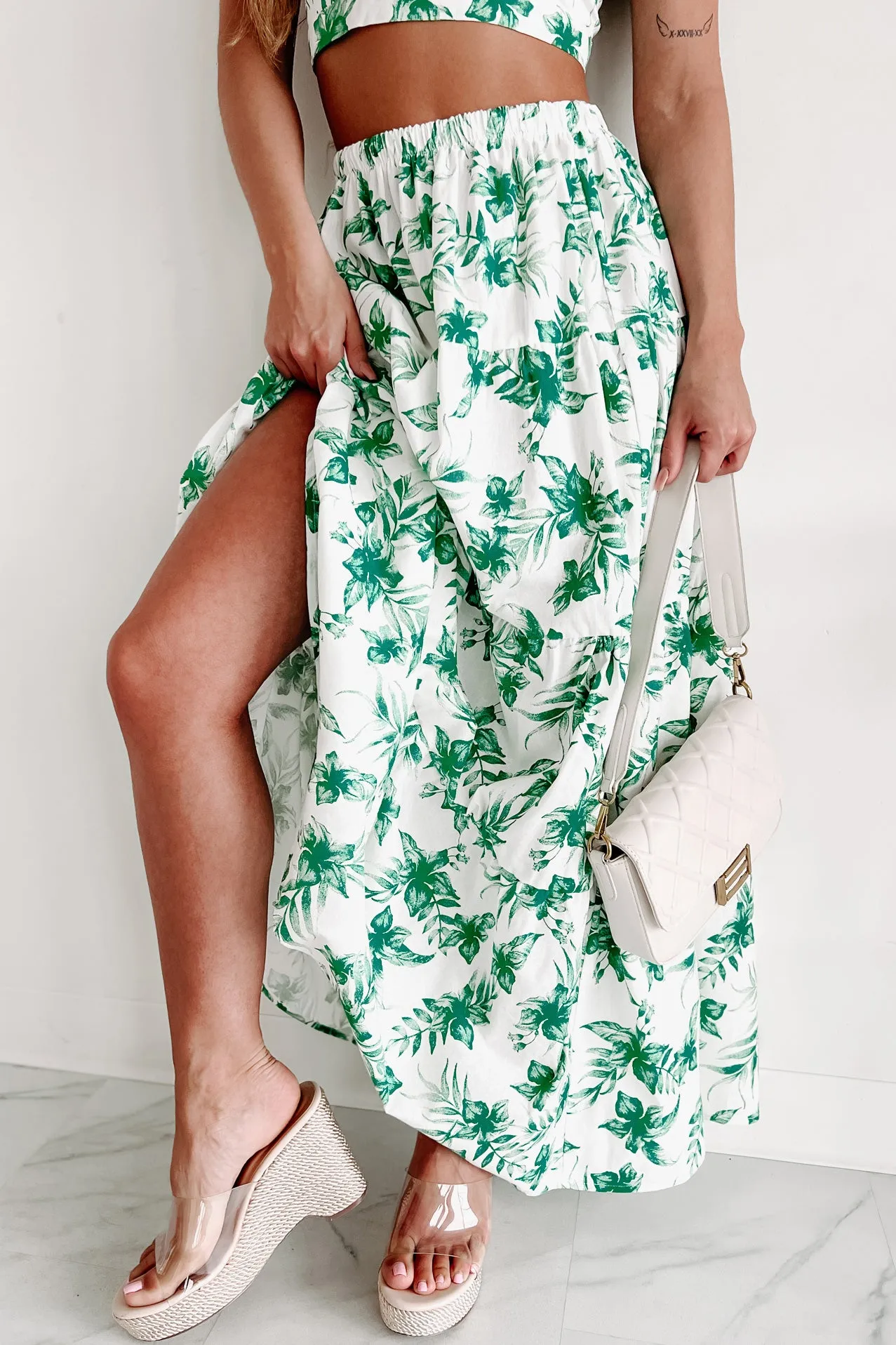 Effortless & Easy Two Piece Skirt Set (White/Green)