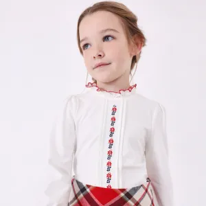 Embroidered Red Knit Blouse For Kids