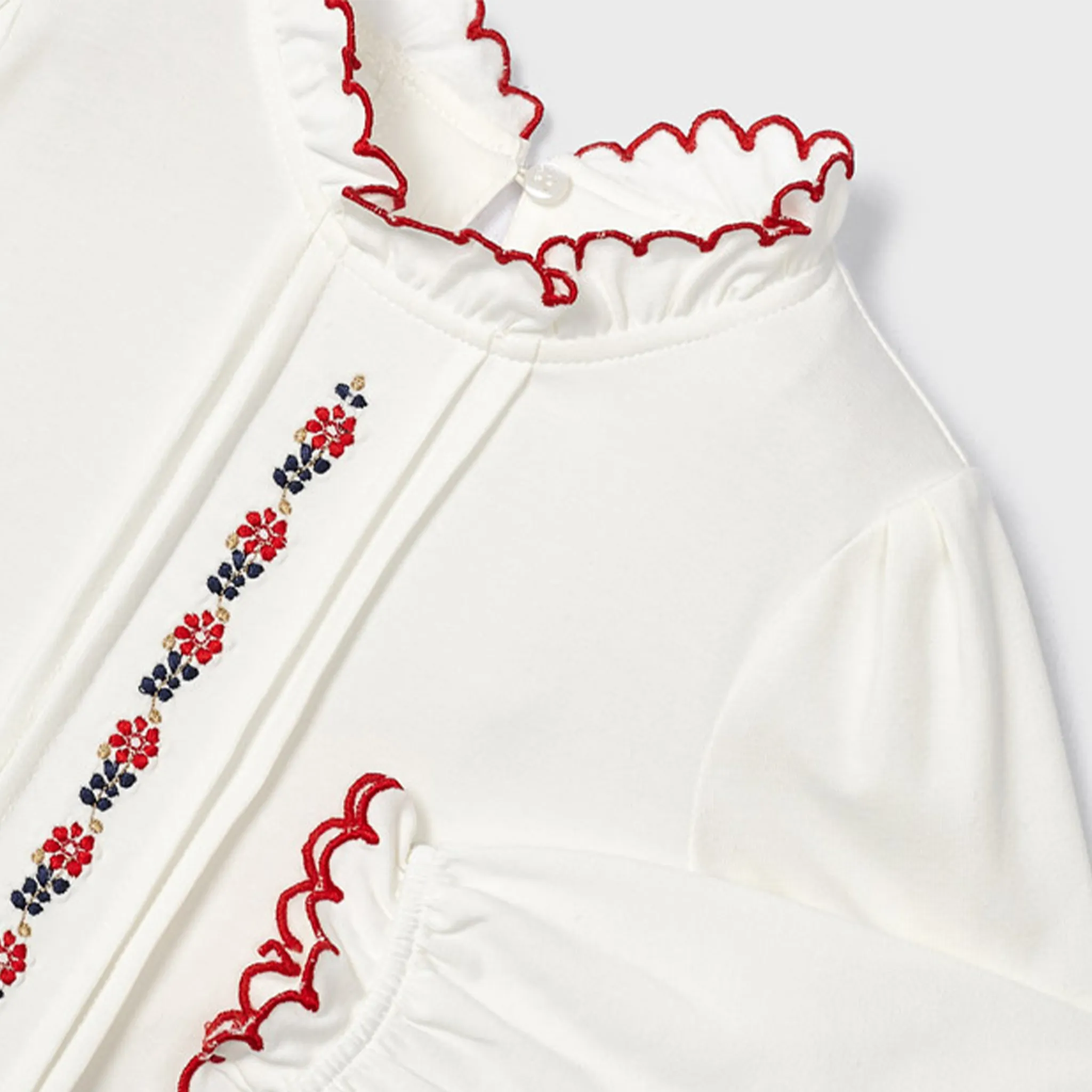 Embroidered Red Knit Blouse For Kids