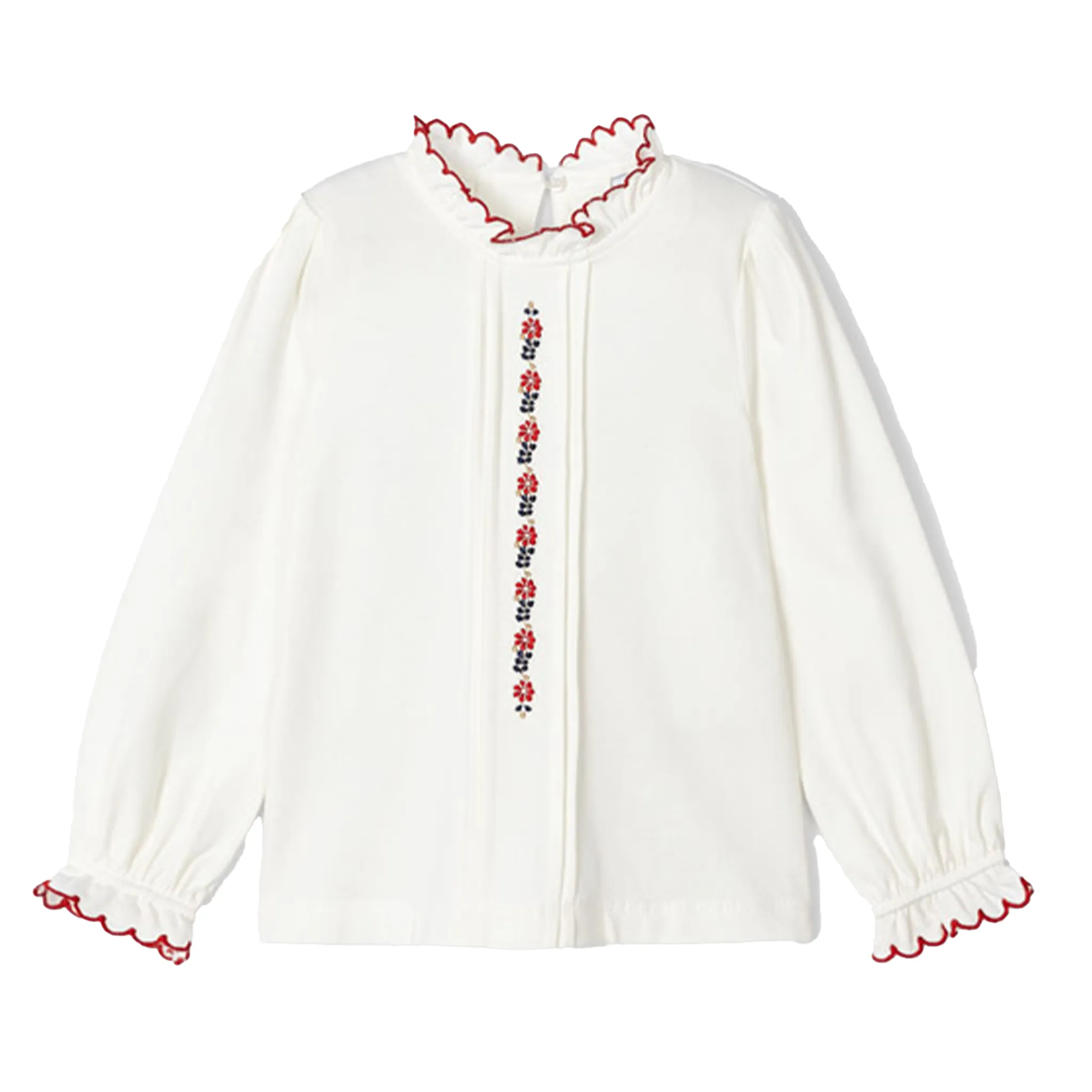 Embroidered Red Knit Blouse For Kids