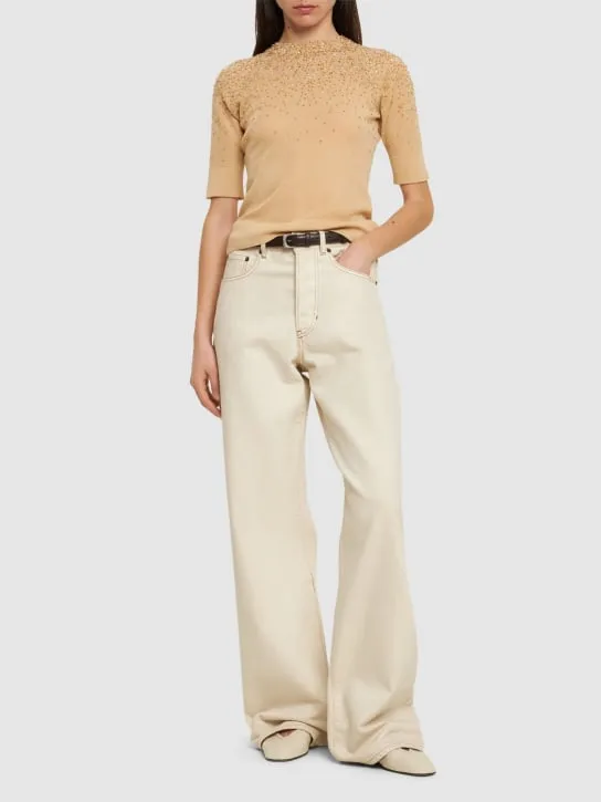 Ermanno Scervino   Embellished cotton blend knit top 