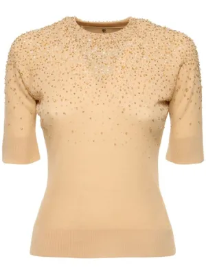 Ermanno Scervino   Embellished cotton blend knit top 
