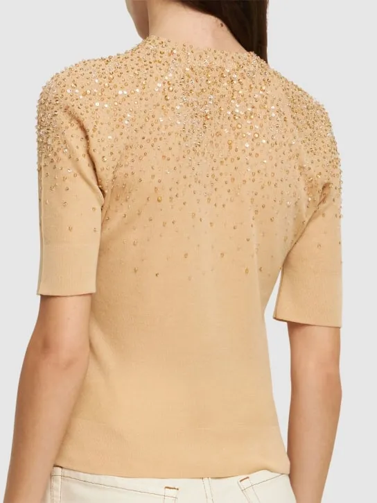 Ermanno Scervino   Embellished cotton blend knit top 
