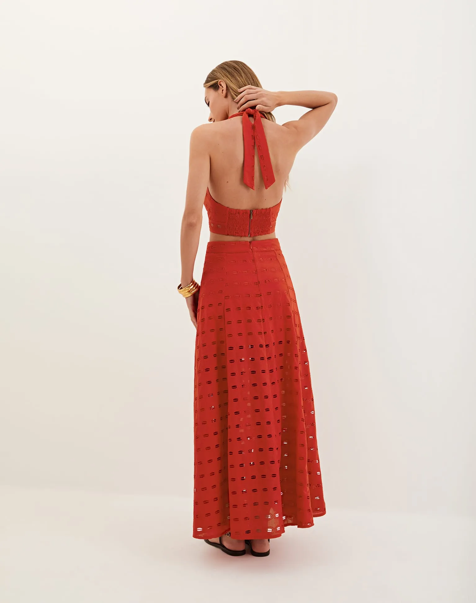 Eyelet Bea Maxi Skirt - Ruby