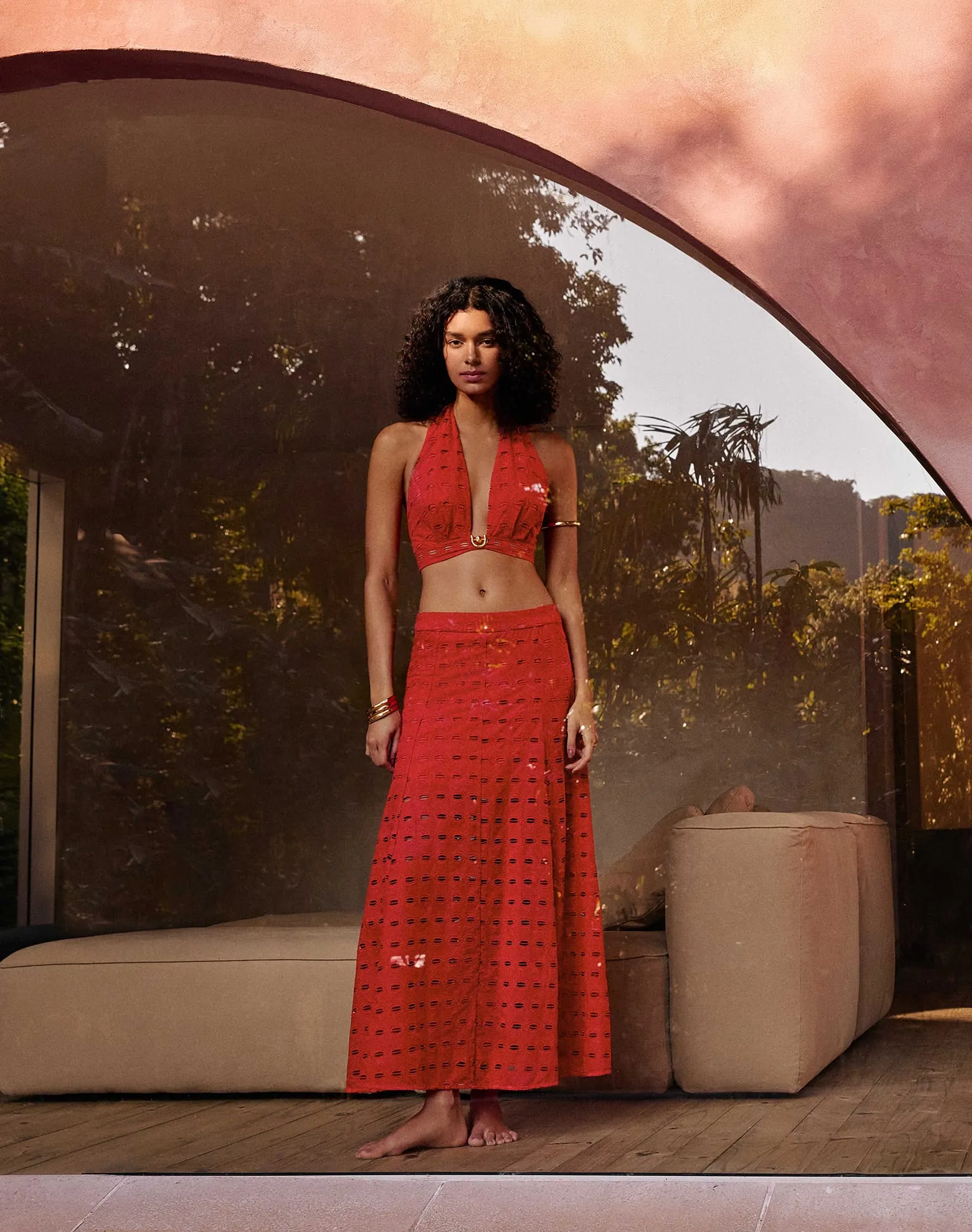 Eyelet Bea Maxi Skirt - Ruby