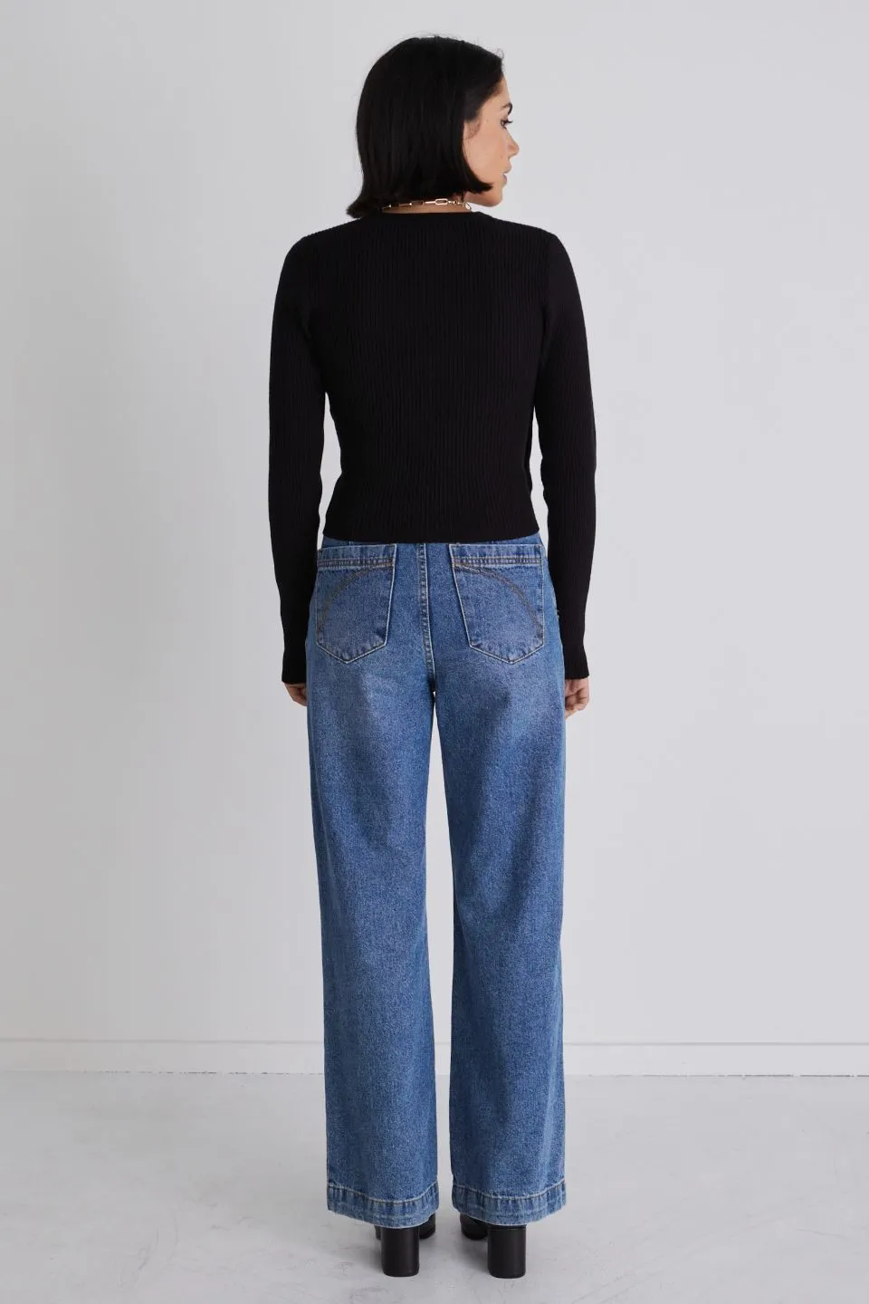 Feel Good Black Ls Wrap Rib Knit Top