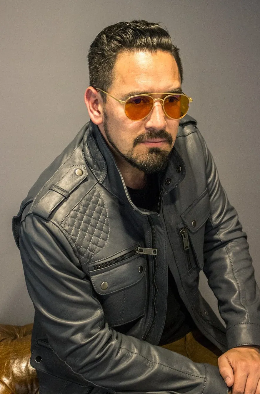 FIELD FR Leather Jacket in Calfskin - Gray  - Mid-Length