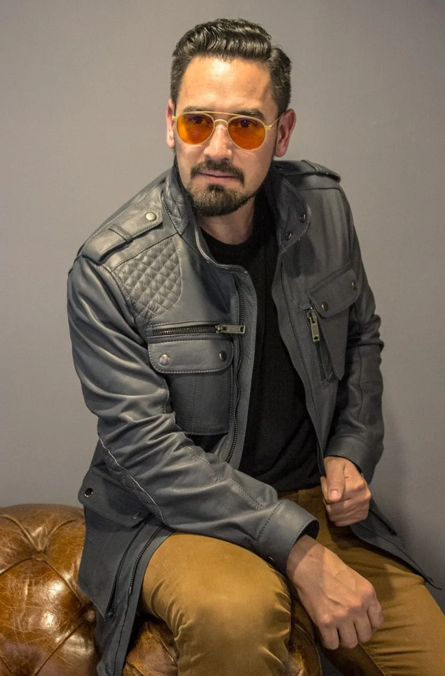 FIELD FR Leather Jacket in Calfskin - Gray  - Mid-Length