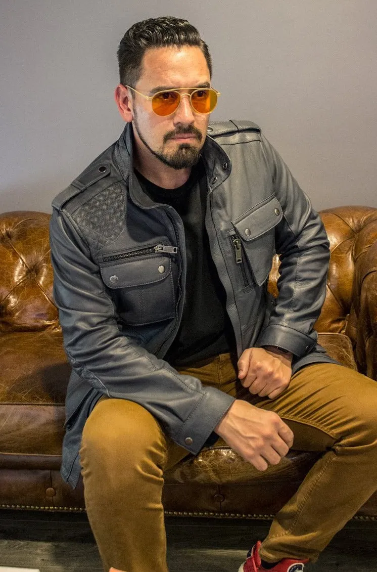 FIELD FR Leather Jacket in Calfskin - Gray  - Mid-Length