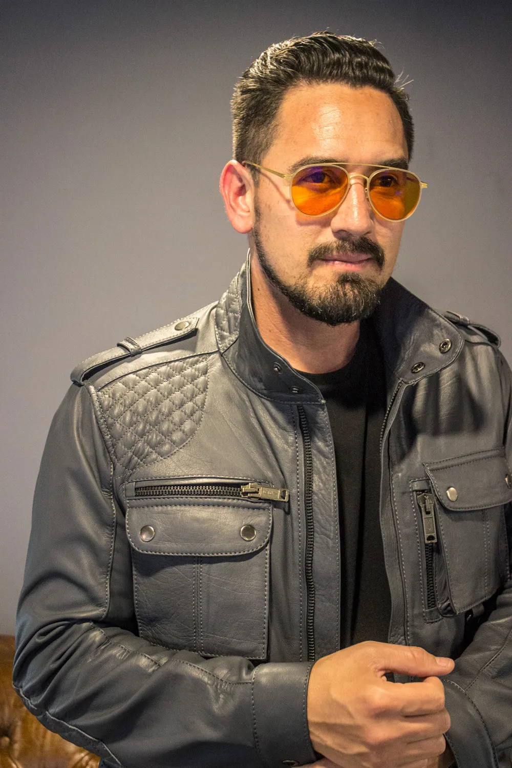 FIELD FR Leather Jacket in Calfskin - Gray  - Mid-Length