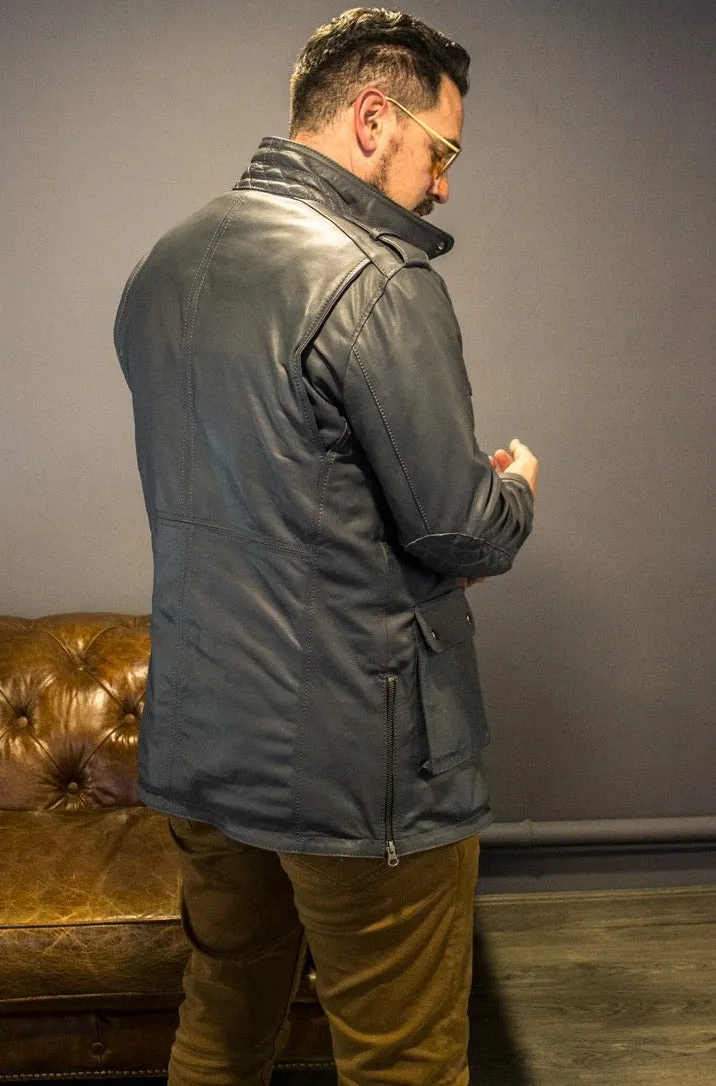 FIELD FR Leather Jacket in Calfskin - Gray  - Mid-Length