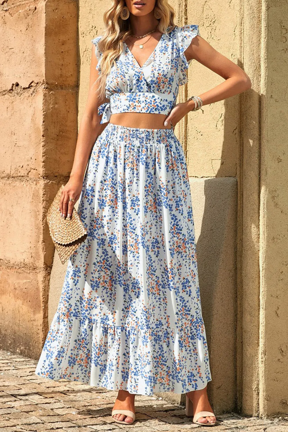 Floral Crop Top and Maxi Skirt Set
