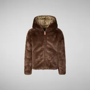 Girls' hooded reversible jacket Chloe in teddy brown